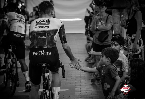 Pablo Torres greets the welcoming crowd at the Tour Down Under team presentation