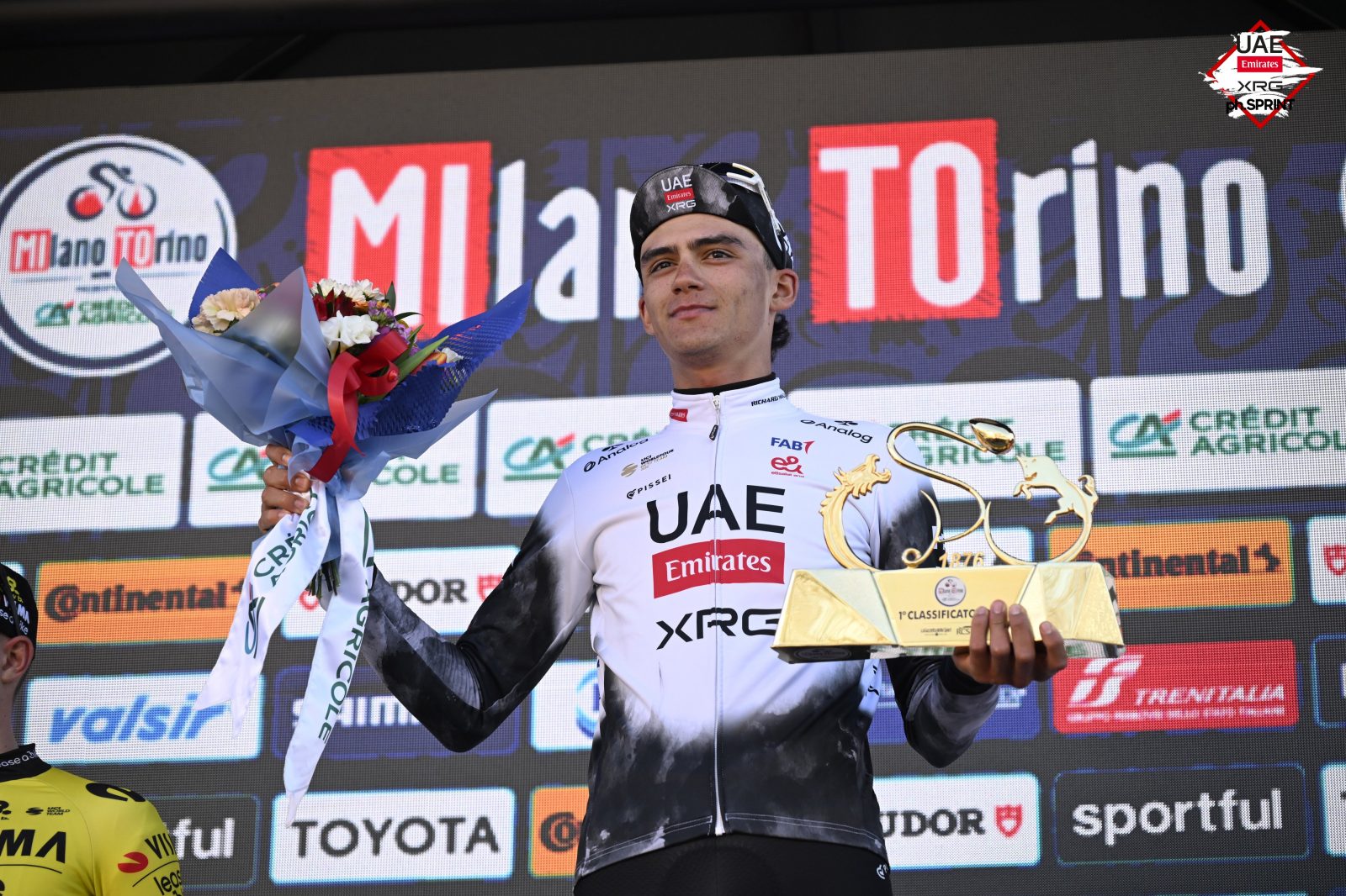 Isaac del Toro on the podium of Milano-Torino